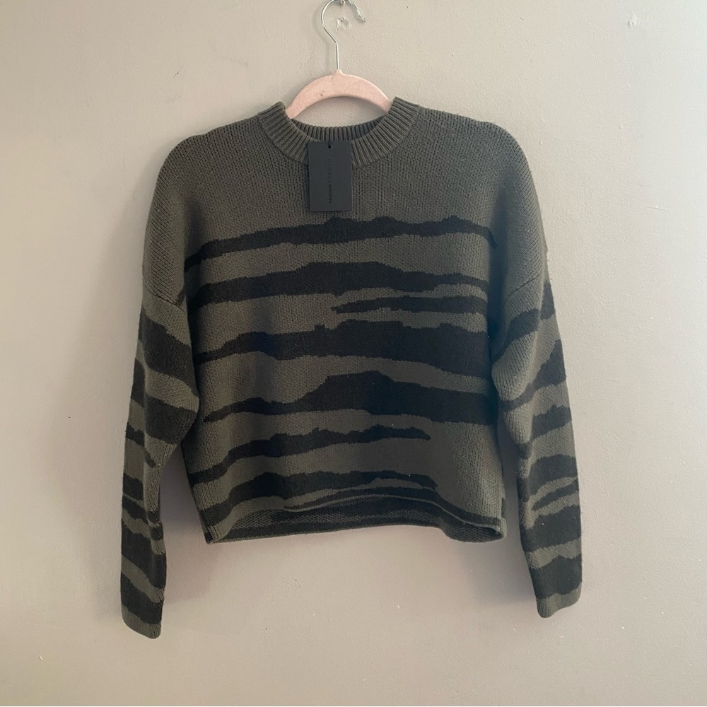 Naadam womens green black wool cashmere zebra stripe crop sweater size XS